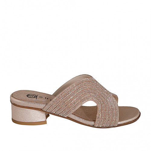 Sabot da donna in pelle rame con strass tacco 3 - Misure disponibili: 33, 34, 35, 42, 43, 44