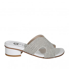 Mule pour femmes en cuir blanc avec strass talon 3 - Pointures disponibles:  32, 33, 34, 35, 42, 43, 44