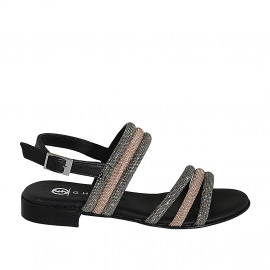 Woman's sandal in black leather with silver and copper rhinestones heel 2 - Available sizes:  32, 33, 34, 35, 42, 43, 44