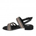 Sandale pour femmes en cuir noir avec strass cuivre et argent talon 2 - Pointures disponibles:  32, 33, 34, 35, 42, 43, 44, 45