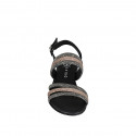 Woman's sandal in black leather with silver and copper rhinestones heel 2 - Available sizes:  32, 33, 34, 35, 42, 43, 44, 45