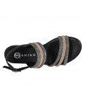 Sandalo da donna in pelle laminata nera con strass rame e argento tacco 2 - Misure disponibili: 32, 33, 34, 35, 42, 43, 44, 45