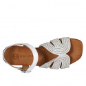 Woman's strap sandal in white leather and rope fabric with rhinestones and heel 2 - Available sizes:  32, 33, 34, 35, 42, 43, 44, 45