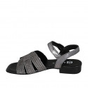 Woman's strap sandal in grey leather and rope fabric with rhinestones and heel 2 - Available sizes:  32, 33, 34, 35, 42, 43, 44, 45