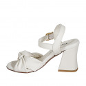 Woman's sandal with strap and knot in cream leather heel 7 - Available sizes:  32, 33, 34, 42, 43, 44, 45