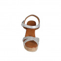 Woman's strap and platform sandal in silver laminated leather with rhinestones wedge heel 9 - Available sizes:  33, 34, 35