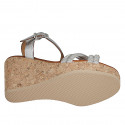 Woman's strap and platform sandal in silver laminated leather with rhinestones wedge heel 9 - Available sizes:  33, 34, 35