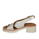 Sandale deportif pour femmes en cuir laminé platine talon 4 - Pointures disponibles:  32, 33, 34, 35, 42, 43, 44, 45