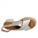 Woman's sporty sandal in platinum laminated leather heel 4 - Available sizes:  32, 33, 34, 35, 42, 43, 44, 45