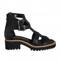 Zapato abierto para mujer en piel negra con cremallera y hebillas tacon 4 - Tallas disponibles:  32, 35, 44