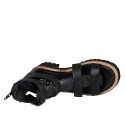 Woman's open shoe with zipper and buckles in black leather heel 4 - Available sizes:  32, 35, 44