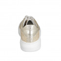 Woman's laced shoe with removable insole in platinum laminated leather and braided fabric wedge heel 4 - Available sizes:  32, 33, 35, 42, 43, 44, 45