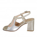 Woman's highfronted sandal in laminated platinum, silver and copper leather heel 7 - Available sizes:  32, 33, 34, 35, 42, 43, 45, 46