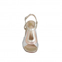 Woman's highfronted sandal in laminated platinum, silver and copper leather heel 7 - Available sizes:  32, 33, 34, 35, 42, 43, 45, 46