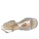 Woman's highfronted sandal in laminated platinum, silver and copper leather heel 7 - Available sizes:  32, 33, 34, 35, 42, 43, 45, 46