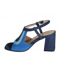 Woman's highfronted sandal in blue, cornflower blue and turquoise suede heel 7 - Available sizes:  32, 33, 34, 35, 42, 43, 44, 45, 46