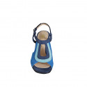 Woman's highfronted sandal in blue, cornflower blue and turquoise suede heel 7 - Available sizes:  32, 33, 34, 35, 42, 43, 44, 45, 46