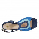 Woman's highfronted sandal in blue, cornflower blue and turquoise suede heel 7 - Available sizes:  32, 33, 34, 35, 42, 43, 44, 45, 46