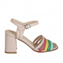 Woman's sandal in light rose and multicolored leather with strap heel 7 - Available sizes:  32, 33, 34, 35, 42, 43, 44, 45, 46