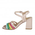 Woman's sandal in light rose and multicolored leather with strap heel 7 - Available sizes:  32, 33, 34, 35, 42, 43, 44, 45, 46