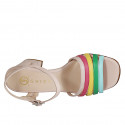 Sandalia para mujer en piel rosa claro y multicolor con cinturon tacon 7 - Tallas disponibles:  32, 33, 34, 35, 42, 43, 44, 45, 46