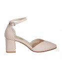 Woman's pointy open shoe with strap in light pink leather heel 6 - Available sizes:  32, 33, 34, 35, 42, 43, 44, 45, 46