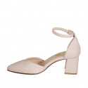 Woman's pointy open shoe with strap in light pink leather heel 6 - Available sizes:  32, 33, 34, 35, 42, 43, 44, 45, 46