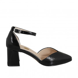 Woman's pointy open shoe with strap in black patent leather heel 6 - Available sizes:  32, 33, 34, 35, 43, 44, 46