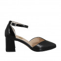 Zapato abierto puntiagudo con cinturon para mujer en charol negro tacon 6 - Tallas disponibles:  32, 33, 34, 35, 43, 44, 46