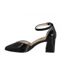 Woman's pointy open shoe with strap in black patent leather heel 6 - Available sizes:  32, 33, 34, 35, 42, 43, 44, 46