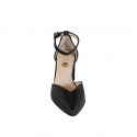 Woman's pointy open shoe with strap in black patent leather heel 6 - Available sizes:  32, 33, 34, 35, 42, 43, 44, 46