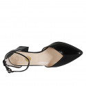 Woman's pointy open shoe with strap in black patent leather heel 6 - Available sizes:  32, 33, 34, 35, 42, 43, 44, 46