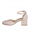 Woman's rounded open shoe with strap in light pink leather heel 5 - Available sizes:  32, 33, 34, 35, 42, 43, 44, 45, 46