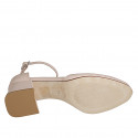 Woman's rounded open shoe with strap in light pink leather heel 5 - Available sizes:  32, 33, 34, 35, 42, 43, 44, 45, 46