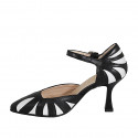 Woman's pointy open shoe with strap in black and white leather heel 8 - Available sizes:  35, 43, 44, 46