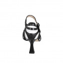 Woman's pointy open shoe with strap in black and white leather heel 8 - Available sizes:  33, 34, 35, 42, 43, 44, 46