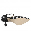 Woman's pointy open shoe with strap in black and white leather heel 8 - Available sizes:  33, 34, 35, 42, 43, 44, 46