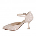 Woman's pointy open shoe with strap in pink leather and light pink patent leather heel 8 - Available sizes:  33, 34, 35, 42, 43, 44, 45, 46