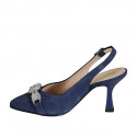 Chaussure ouverte à l'arrière et à bout pointu pour femmes en daim bleu et accesoire talon 8 - Pointures disponibles:  32, 33, 34, 35, 42, 43, 44, 46