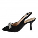 Woman's pointy slingback pump in black suede with accessory heel 8 - Available sizes:  32, 33, 34, 35, 42, 43, 45, 46