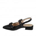 Woman's pointy slingback pump with elastic and buckles in black patent leather heel 3 - Available sizes:  32, 35, 44