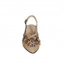 Woman's slingback shoe in beige and spotted suede with crossed straps heel 3 - Available sizes:  32, 33, 34, 35, 42, 43, 44, 45, 46