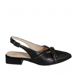 Chaussure ouverte au talon pour femmes en cuir noir avec courroies croisées talon 3 - Pointures disponibles:  32, 34, 35, 42, 43, 44, 46