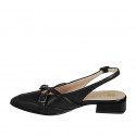 Woman's slingback shoe in black leather with crossed straps heel 3 - Available sizes:  32, 33, 34, 35, 42, 43, 44, 46