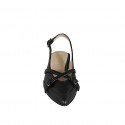 Woman's slingback shoe in black leather with crossed straps heel 3 - Available sizes:  32, 33, 34, 35, 42, 43, 44, 46