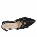 Woman's slingback shoe in black leather with crossed straps heel 3 - Available sizes:  32, 33, 34, 35, 42, 43, 44, 46