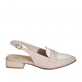 Chaussure haute ouverte au talon pour femmes en cuir rose clair et blanc talon 3 - Pointures disponibles:  33, 34, 35, 42, 43, 44, 45, 46