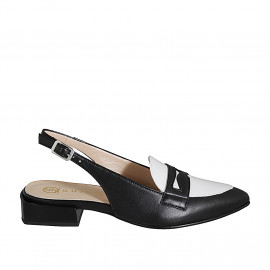 Woman's highfronted slingback pump in black and white leather heel 3 - Available sizes:  34, 35, 42, 43, 44, 46