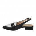 Zapato destalonado con empeine alto para mujer en piel negra y blanca tacon 3 - Tallas disponibles:  34, 35, 42, 43, 44, 46