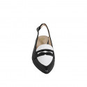 Woman's highfronted slingback pump in black and white leather heel 3 - Available sizes:  34, 35, 42, 43, 44, 46